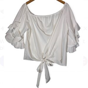 SHEIN Curve Off Shoulder White Tie Front Blouse NWOT Size 0XL